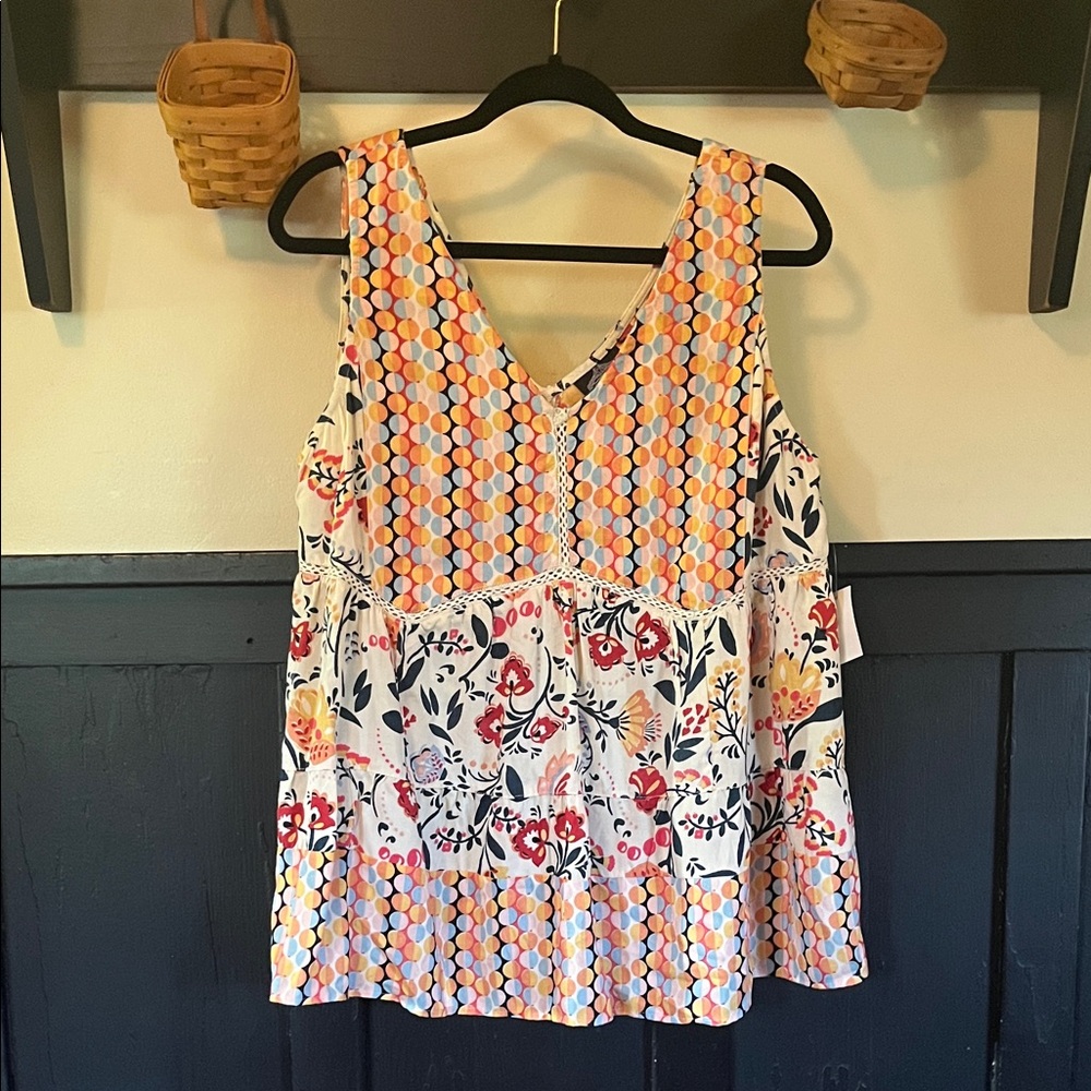 Angie Multicolor Floral and Geometric Tank Top XL NWT